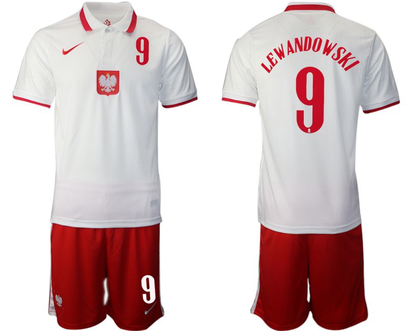 Men 2020-2021 European Cup Poland home white #9 Soccer Jersey->poland->Soccer Country Jersey